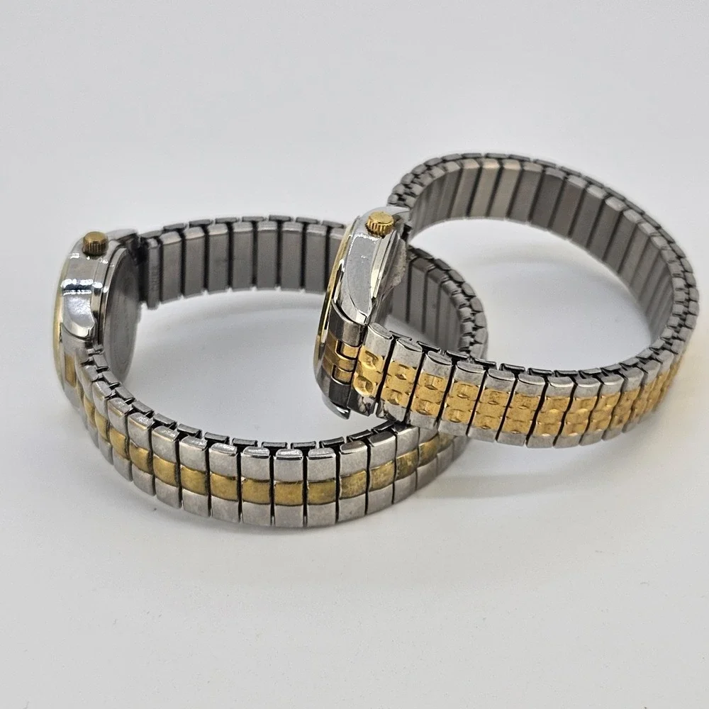 2X Women's Watches 24-25MM Gray Black Dial Two‎ Tone Bracelet 6.25